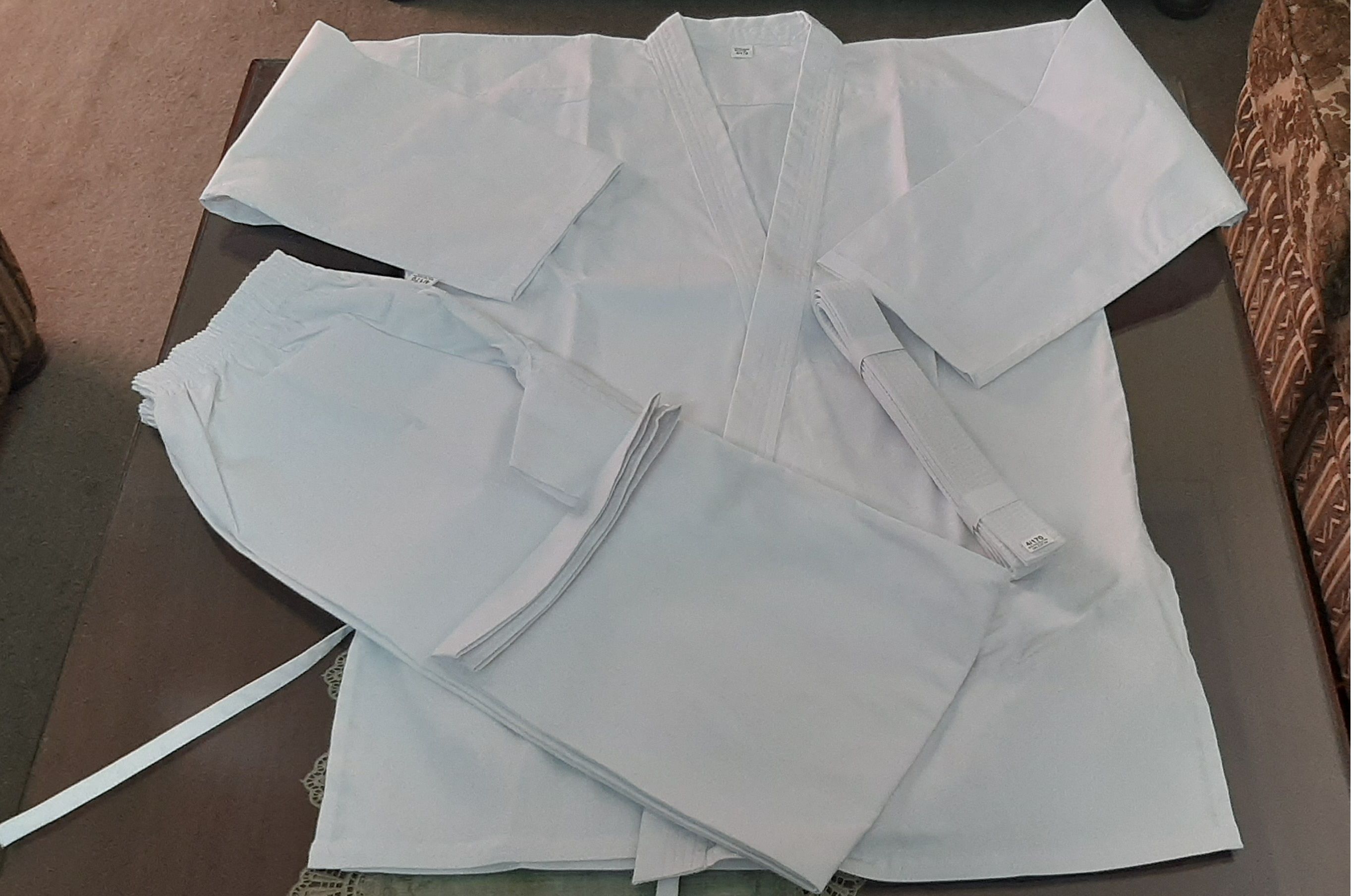 8 OZ White Karate GI with White Pant and Belt 