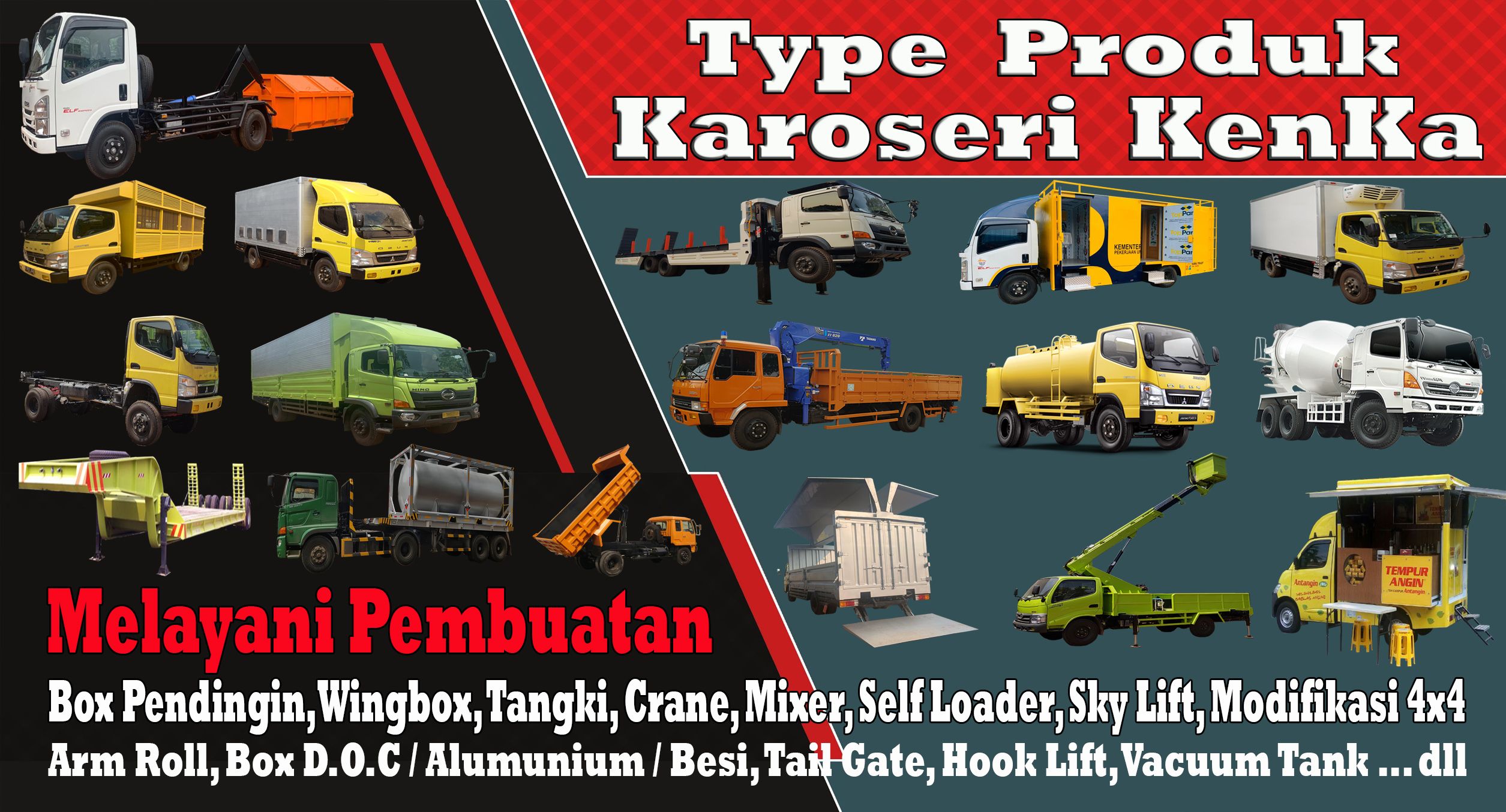 Karoseri Mobil dan Truck Sky Lift - Wingbox - Arm Roll - Trailer - Mobil Toko - Food Truck