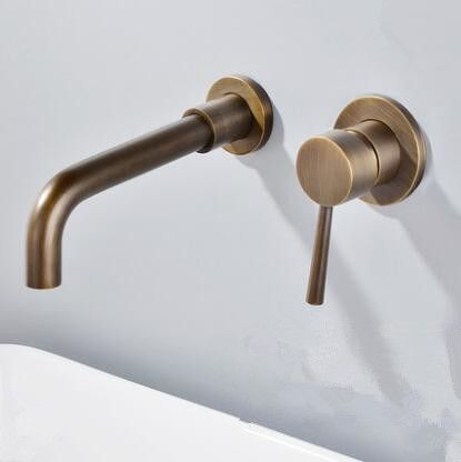 Antique Brass Concealed Installation Wall Mounted Bathroom Sink Tap T0245A