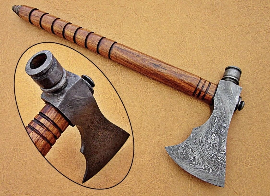 Handmade Damascus steel SMOKING AXE HATCHES.