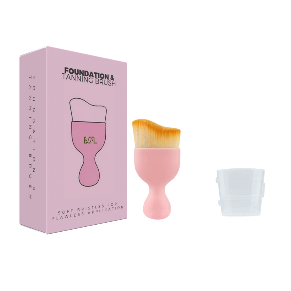 BSFL Luxury S-Curve Makeup & Tanning Brush Set with Protective Travel Cases - Pink, Black, & White