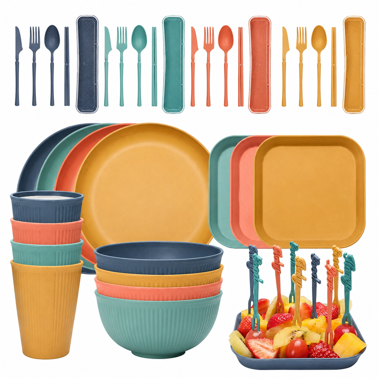 Wheat Straw Soup Bowl Set with Portable Cutlery 