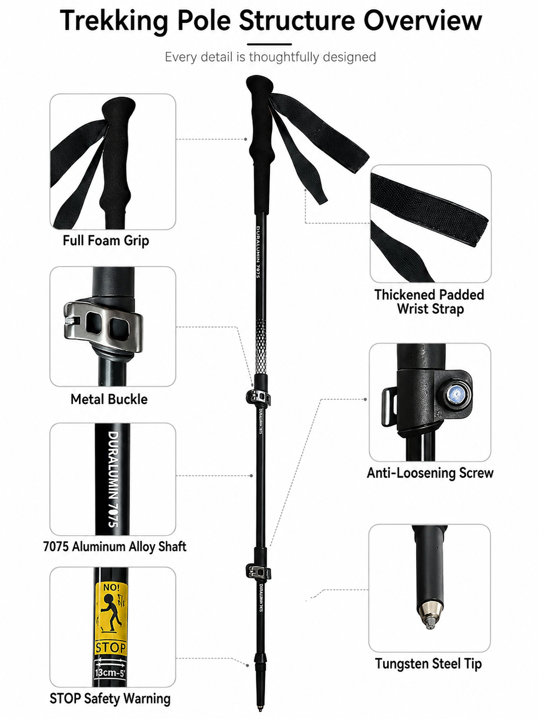 DRC-TK03 7075 Aluminum Alloy Multifunction Trekking Pole