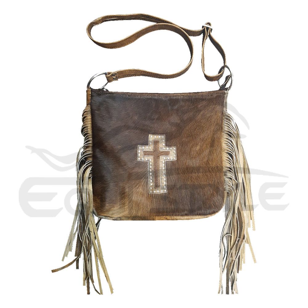 Cowhide Fringe Purse Brown Large Crossbody Bag